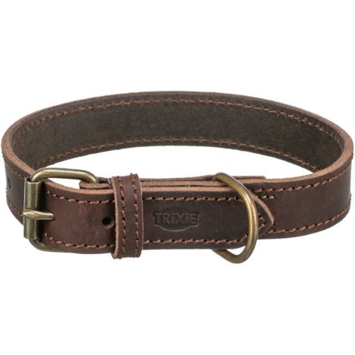 1.0_19007 TRIXIE Rustic rieb. odos antkaklis, M-L 42-48cm/25mm, tams. rudas paveikslėlis