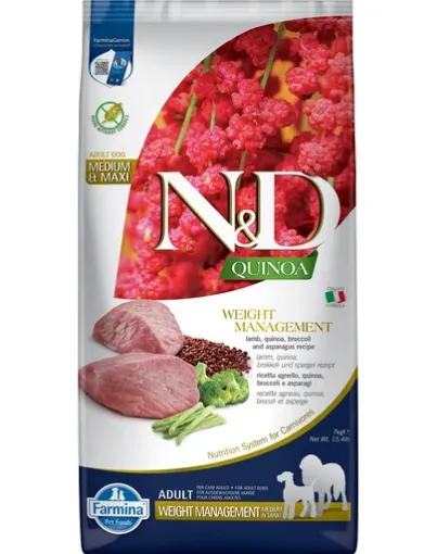 F42026 FARMINA N&D QUINOA - DOG Dry WEIGHT MANAGEMENT Lamb&Broccoli ADULT MED&MAX 7 kg paveikslėlis