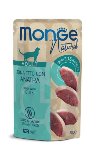 M07771 Monge Natural - Wet Cat Pouches Tuna Flakes with Duck in jelly 80 g paveikslėlis