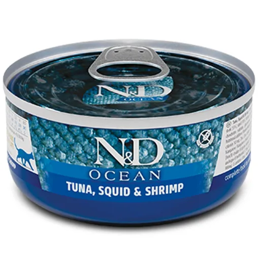F02024 FARMINA N&D OCEAN - CAT Wet Tuna Squid&Shrimp ADULT 70 g (pak.30) paveikslėlis