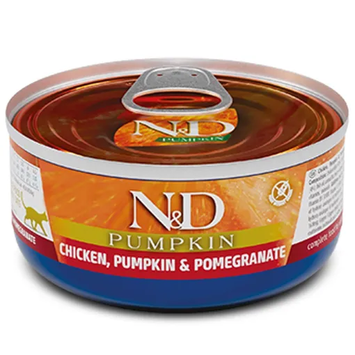 F02086 FARMINA N&D PUMPKIN - CAT Wet Chicken Pumpkin&Pomegranate ADULT 70 g (pak.24) paveikslėlis
