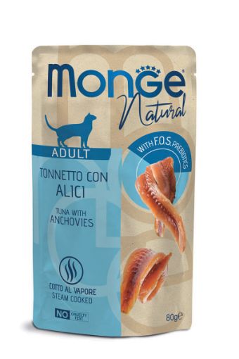 M06880 Monge Natural - Wet Cat Pouches Tuna Flakes with Anchovies in jelly 80 g paveikslėlis