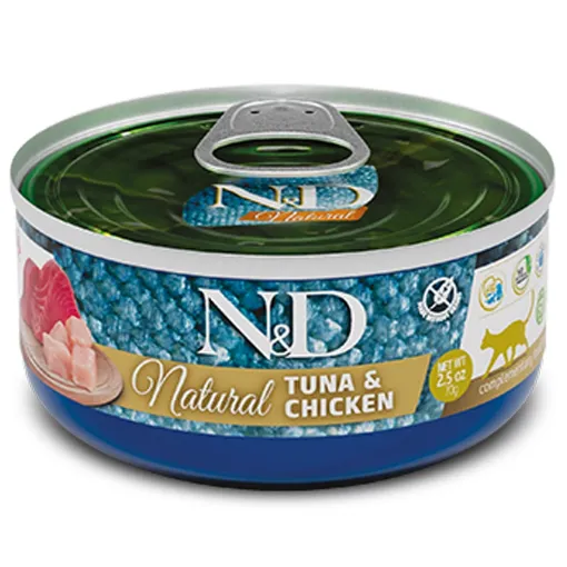 F07234 FARMINA N&D NATURAL - CAT Wet Tuna&Chicken ADULT 140 g (pak.18) paveikslėlis