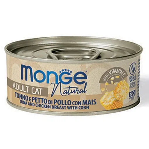M07238 Monge Natural - Wet Cat Cans Tuna & chicken with corn 80 g paveikslėlis