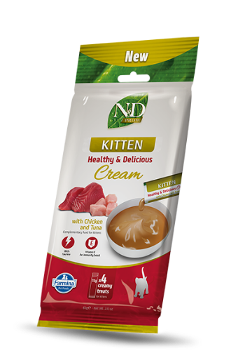 F08897 FARMINA N&D PRIME CAT - CREAM with Chicken&Tuna KITTEN 4x15g (pak15) paveikslėlis