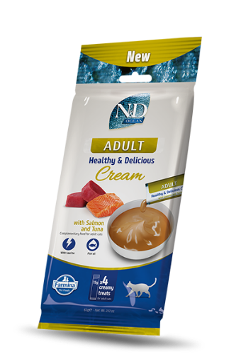 F08910 FARMINA N&D OCEAN CAT - CREAM with Salmon&Tuna ADULT 4x15g (pak15) paveikslėlis