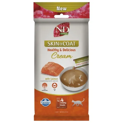 F08934 FARMINA N&D QUINOA CAT SKIN&COAT - CREAM with Salmon 4x15g (pak15) paveikslėlis