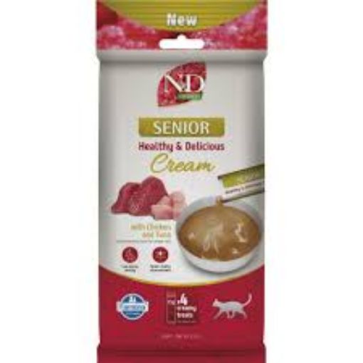 F08965 FARMINA N&D QUINOA CAT SENIOR - CREAM with Chicken&Tuna 4x15g (pak15) paveikslėlis