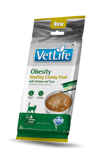 F09023 FARMINA VET LIFE CAT OBESITY - CREAMY TREAT with Chicken&Tuna 4x15g (pak15) paveikslėlis