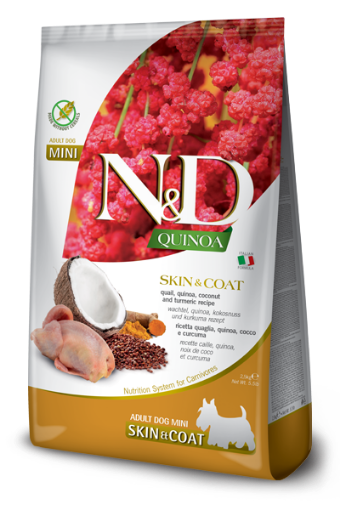 F40084 FARMINA N&D QUINOA - DOG Dry SKIN&COAT Quail&Coconut ADULT MINI 2,5 kg (pak.4) paveikslėlis