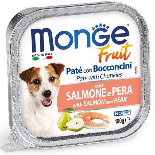 M13246 Monge Fruit - Wet Dog PATE & CHUNKIES SALMON & PEAR 100 g paveikslėlis